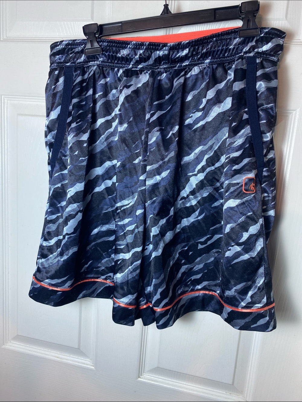 And1 Men's Navy Camo Athletic Shorts with Orange Trim